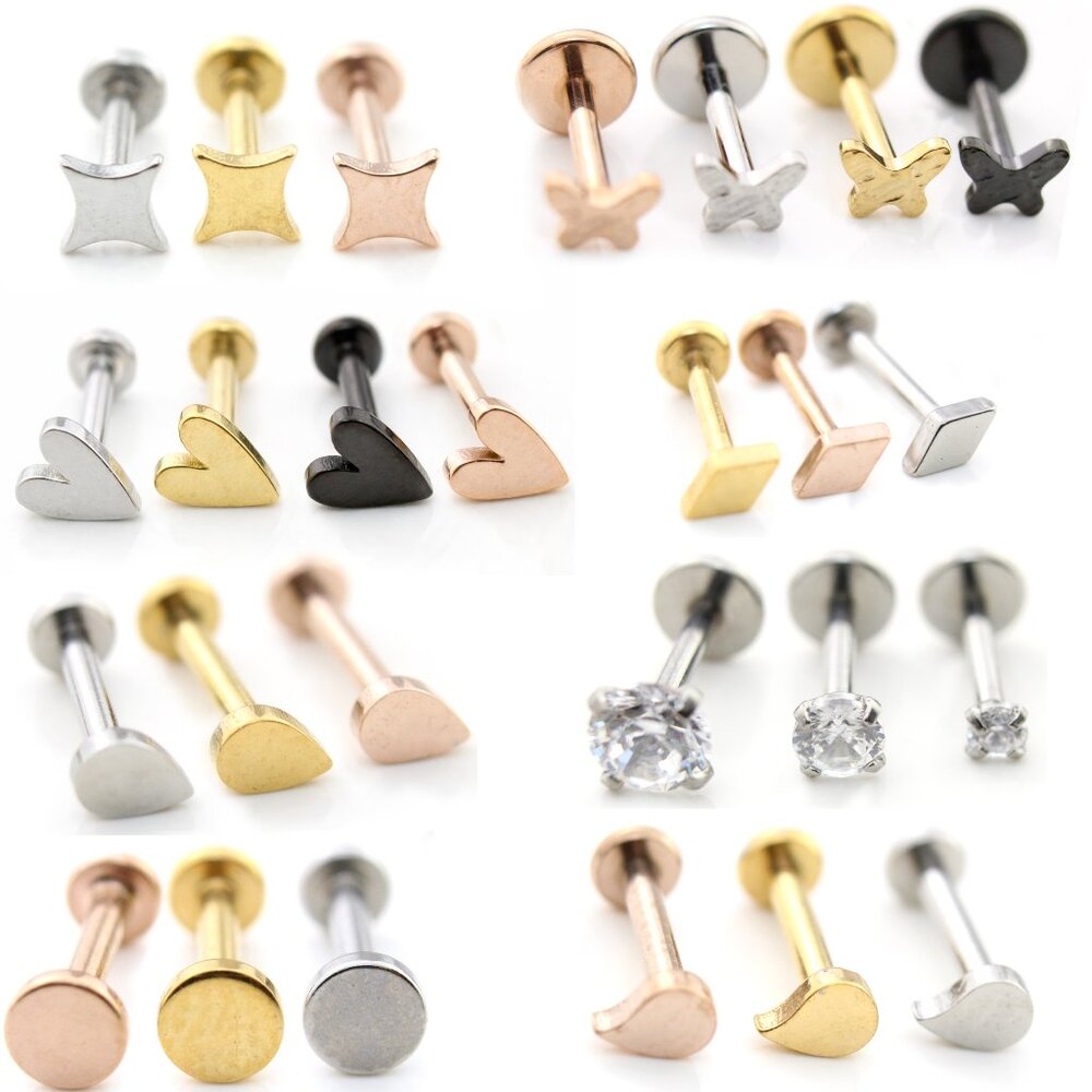 26 Flat Back Stud Earrings - Threadless Tragus Piercing - Cartilage Earrings